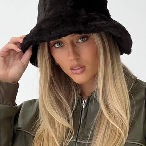 Princess Polly Black Plush Bucket Hat